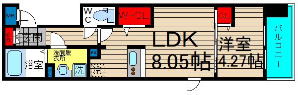 ラグゼ難波南(1LDK/5階)の間取り写真