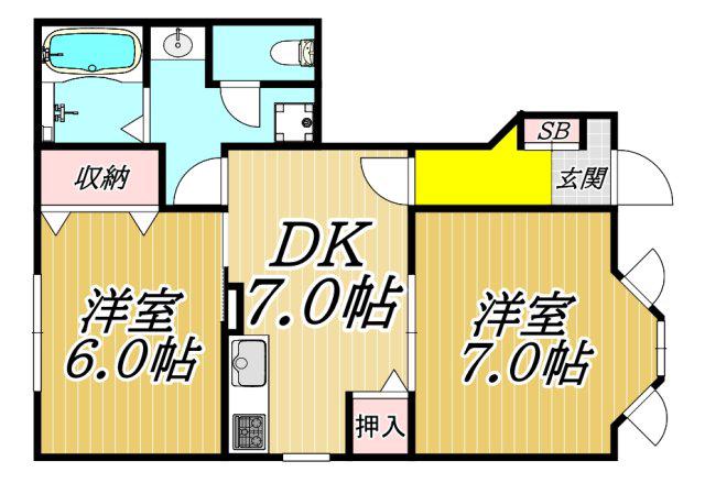 メゾンII(2DK/1階)の間取り写真