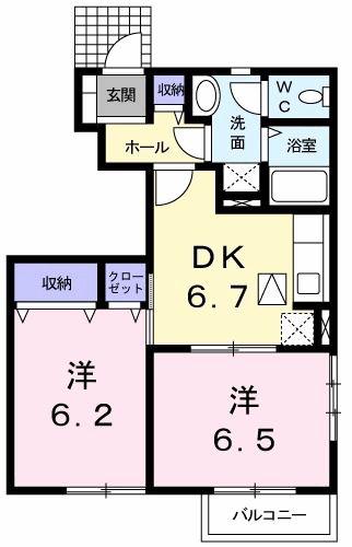 アレグレッチェB(2DK/1階)の間取り写真