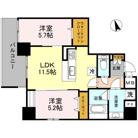 プレミアム菱屋西(2LDK/8階)の間取り写真