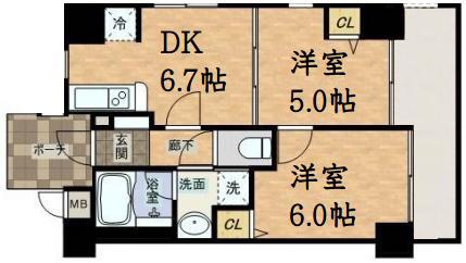 エステムプラザ心斎橋IIノールロジェ(2DK/14階)の間取り写真
