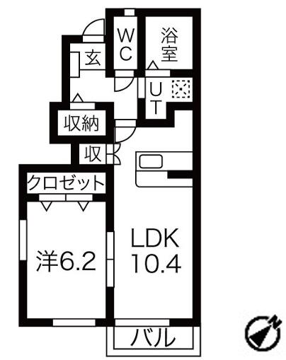 ARIES ウエスト(1LDK/1階)の間取り写真