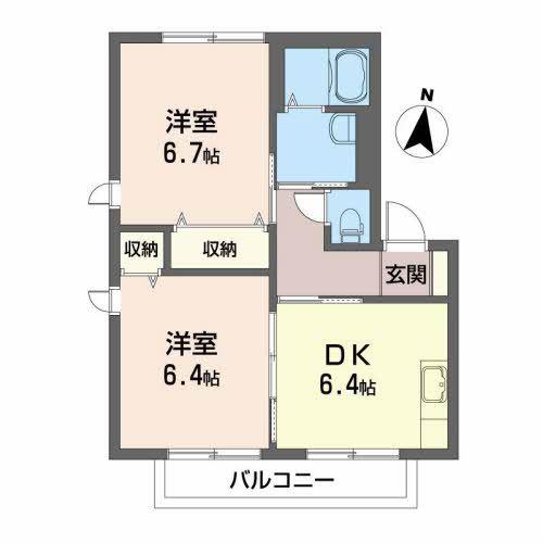 シャーメゾン東見前(2DK/1階)の間取り写真