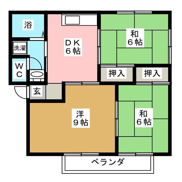 ホワイトベルローズB棟(3DK/2階)の間取り写真