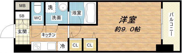 スプランディッド淀屋橋DUE(1K/9階)の間取り写真