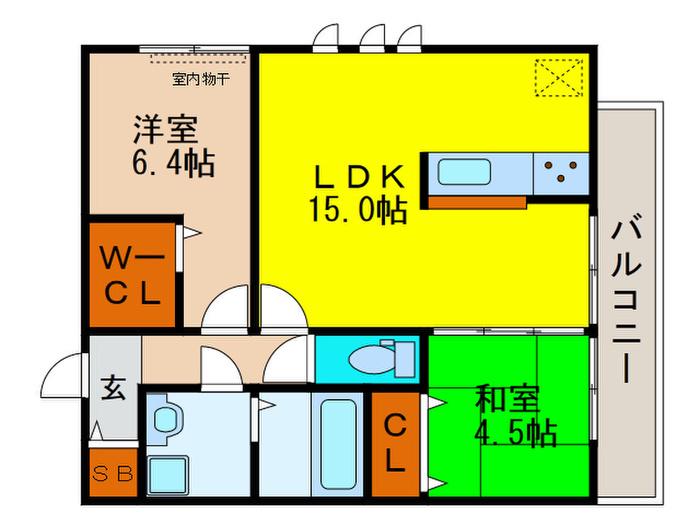 アイエヌ南花屋敷(2LDK/2階)の間取り写真
