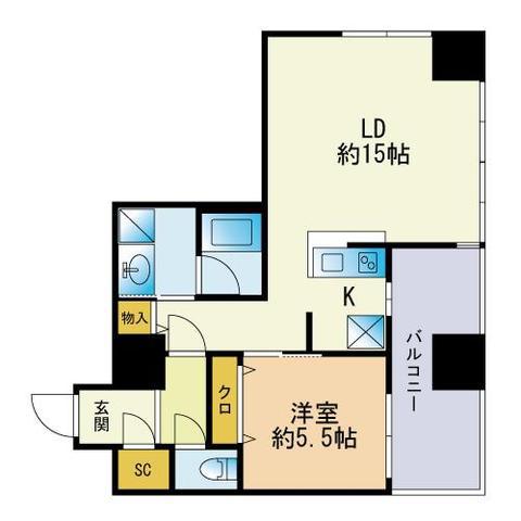 ロイヤルパークス大名(1LDK/9階)の間取り写真