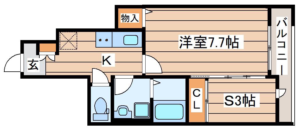 ソレアード大和町3(1SK/1階)の間取り写真