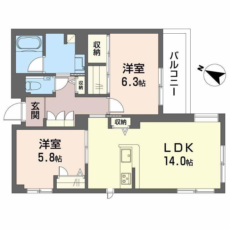 フォレナ神戸住吉(2LDK/3階)の間取り写真
