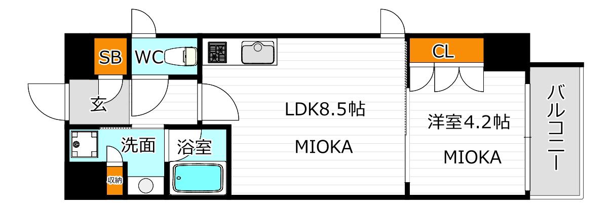 シティカレント天王寺ブロード(1LDK/11階)の間取り写真