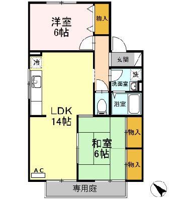 サニーハイツ橋本A棟(2LDK/1階)の間取り写真