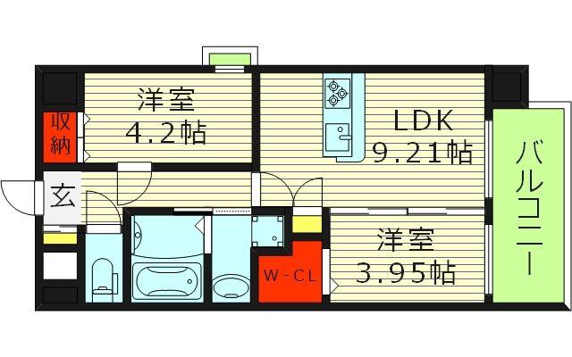 グランステディ城東中央(2LDK/3階)の間取り写真