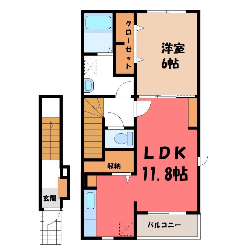 ストーリアI(1LDK/2階)の間取り写真