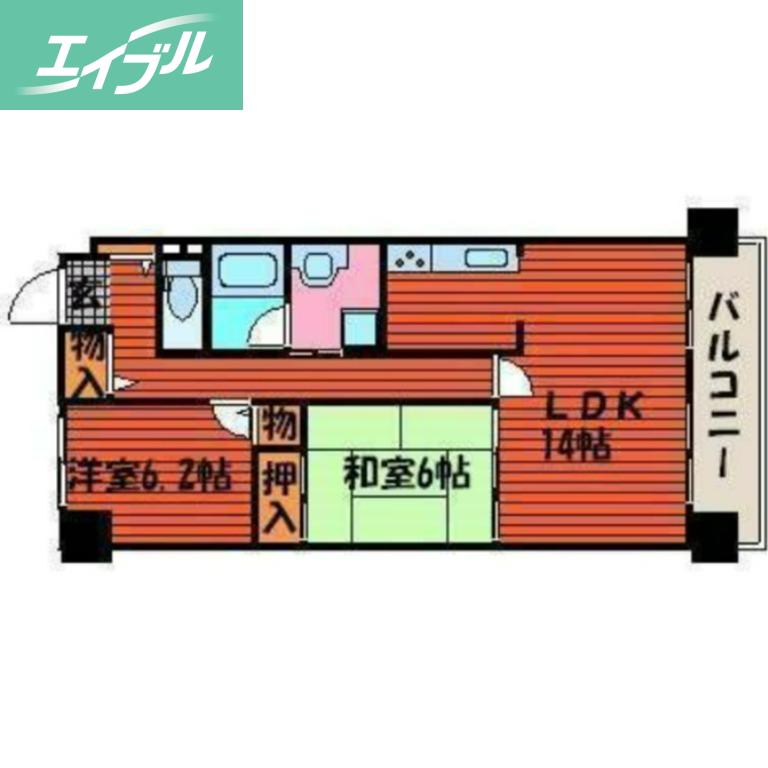 ラヴニール辰巳(2LDK/4階)の間取り写真