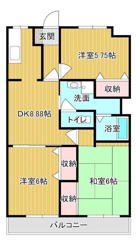 コーシャハイツ富任B(3DK/3階)の間取り写真
