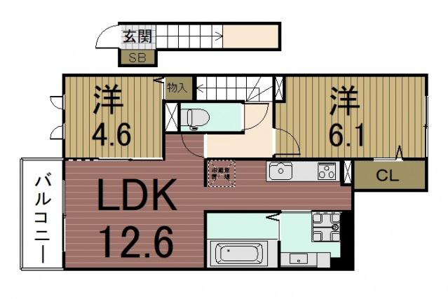 カーサフェリーチェII(2LDK/2階)の間取り写真