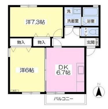 クロノス武蔵村山サウス(2DK/2階)の間取り写真