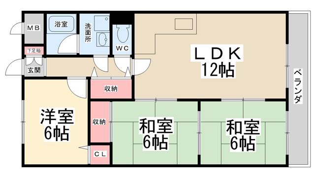 インペリアル花屋敷(3LDK/6階)の間取り写真