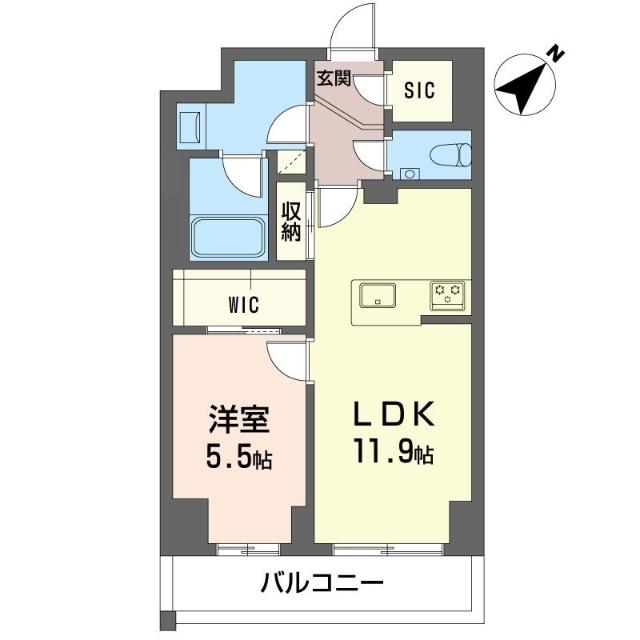 クラルテ羽沢横浜国大(1LDK/5階)の間取り写真