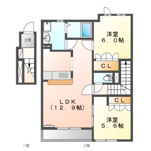 ロココプランC(2LDK/2階)の間取り写真