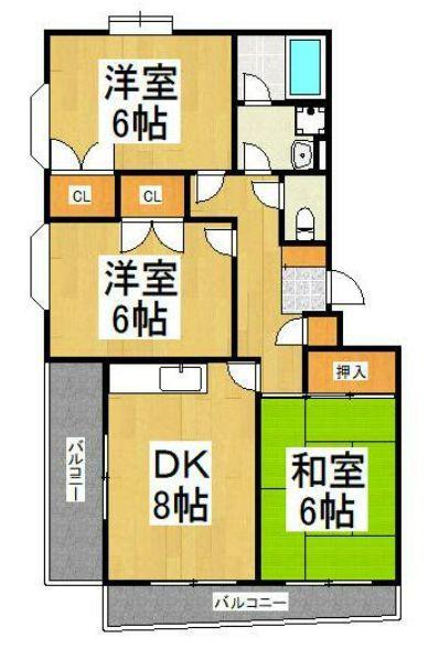 ベルハイネス(3DK/4階)の間取り写真
