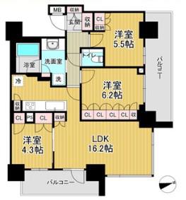 アトラスタワー五反田(3LDK/19階)の間取り写真