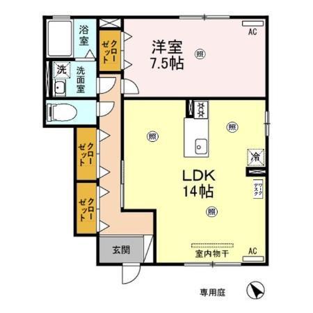 グリーントップC101 (1LDK/1階)の間取り写真