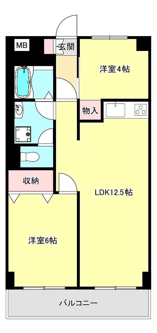 六甲北中ビル(2LDK/3階)の間取り写真