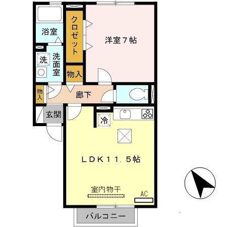 ドゥ・フォルティ(1LDK/1階)の間取り写真
