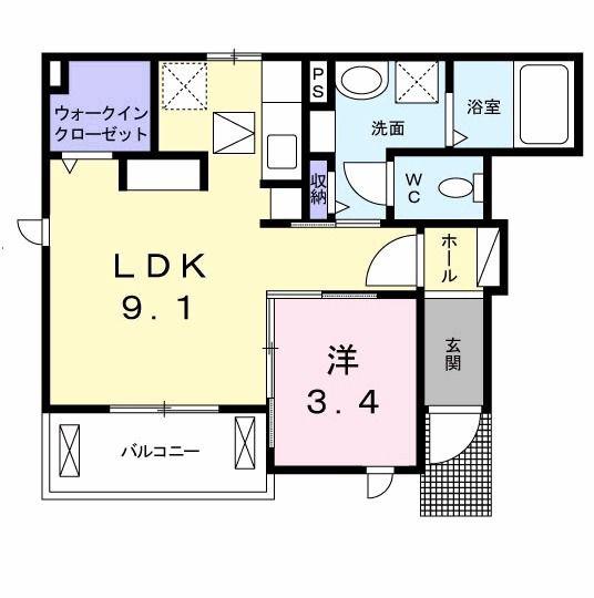 グランディール枝堀A(1LDK/1階)の間取り写真