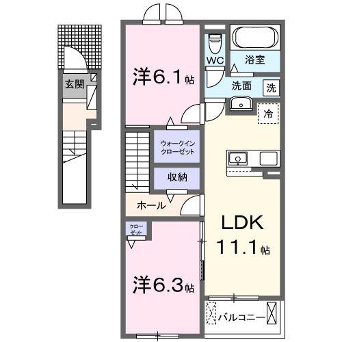 グランソレイユY(2LDK/2階)の間取り写真