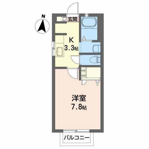 ベルタウンIII(1K/2階)の間取り写真