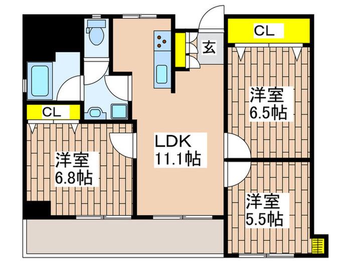 第1磯子ハイツ(3LDK/7階)の間取り写真