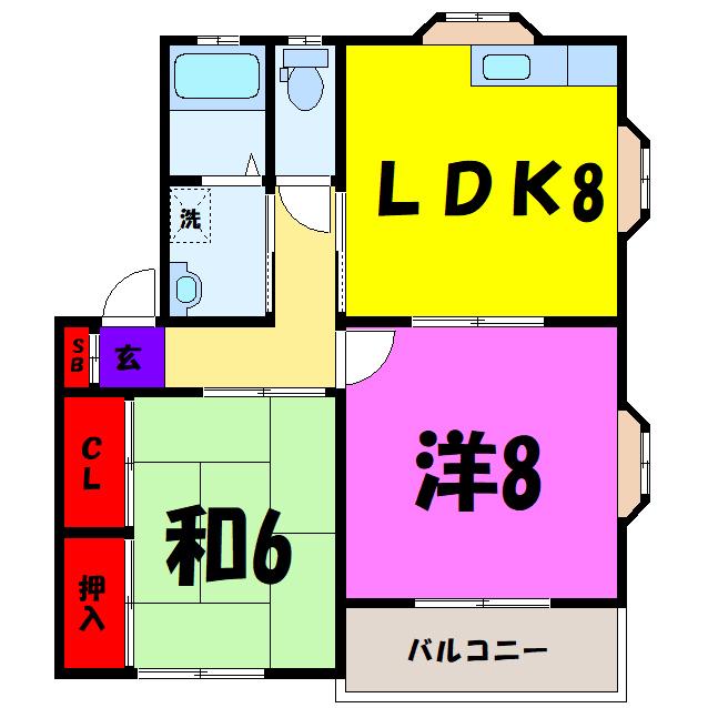 ドミール棟高AB(2LDK/2階)の間取り写真