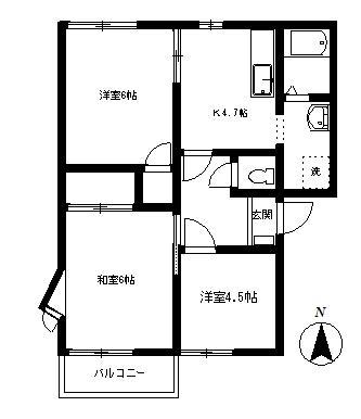 グリーンパレスD(3K/2階)の間取り写真