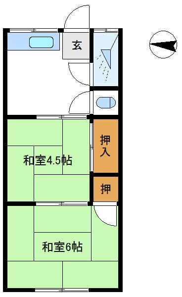 さくら荘(2DK/2階)の間取り写真