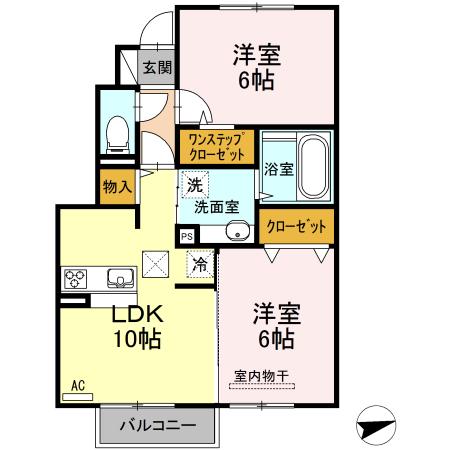 グレース木ノ下(2LDK/1階)の間取り写真