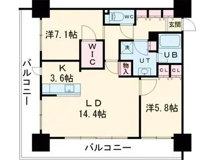 プレミスト旭川ザ・タワー(2LDK/22階)の間取り写真
