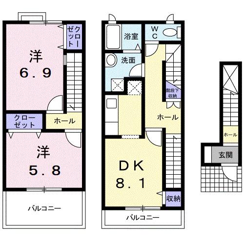 ティンカーベル(2DK/2階)の間取り写真