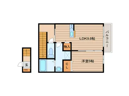 ラ・コッリーナ市名坂(1LDK/2階)の間取り写真