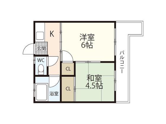 藤井ビル(2K/4階)の間取り写真