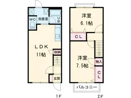 ピュアハートA棟(2LDK/1階)の間取り写真