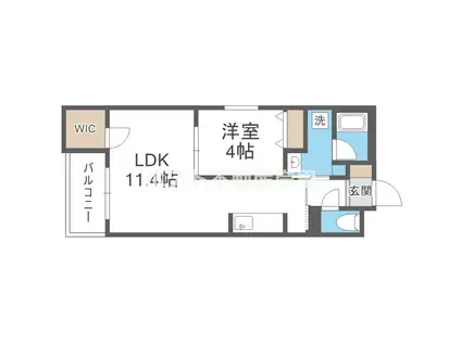 ウェルスクエア帝塚山(1LDK/1階)の間取り写真