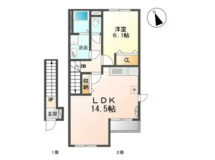 WITH(1LDK/2階)の間取り写真