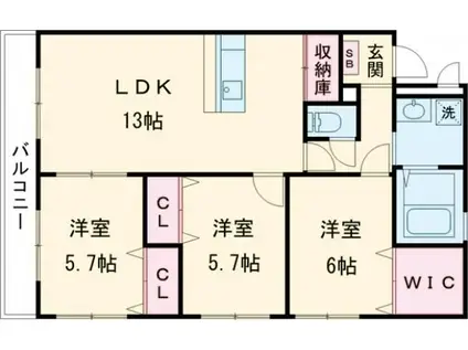 ピュアローズ(3LDK/5階)の間取り写真