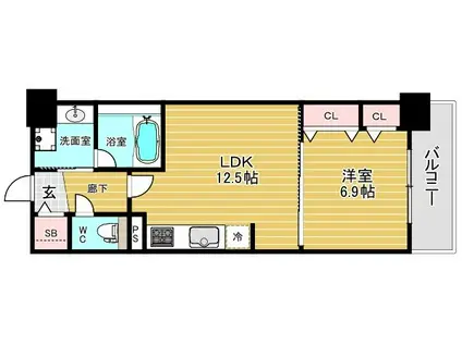 グランセジュール大国町(1LDK/2階)の間取り写真