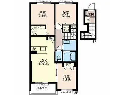 アンビシア(3LDK/2階)の間取り写真