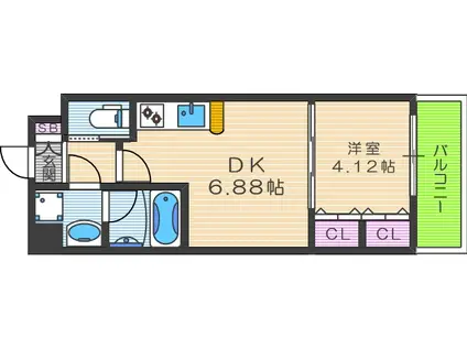 プレジオ中津(1DK/9階)の間取り写真