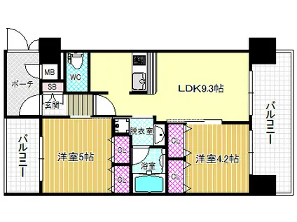 エステムコート梅田・天神橋IIグラシオ(2DK/8階)の間取り写真