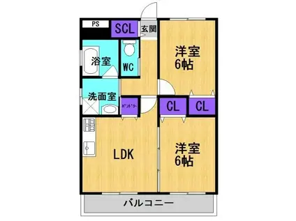 くすの木ハイツ 2F(2LDK/2階)の間取り写真